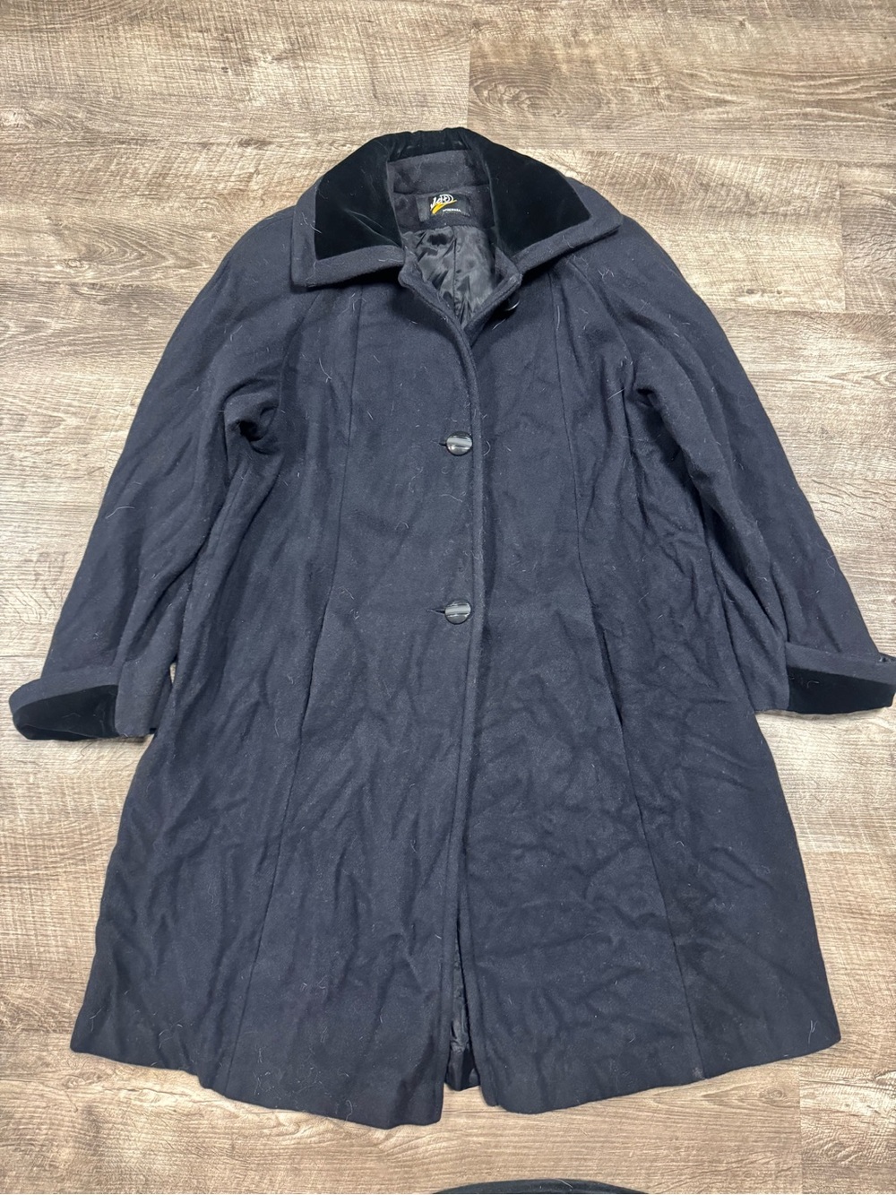 J+D 100% Wool Long Vintage Black Coat Small